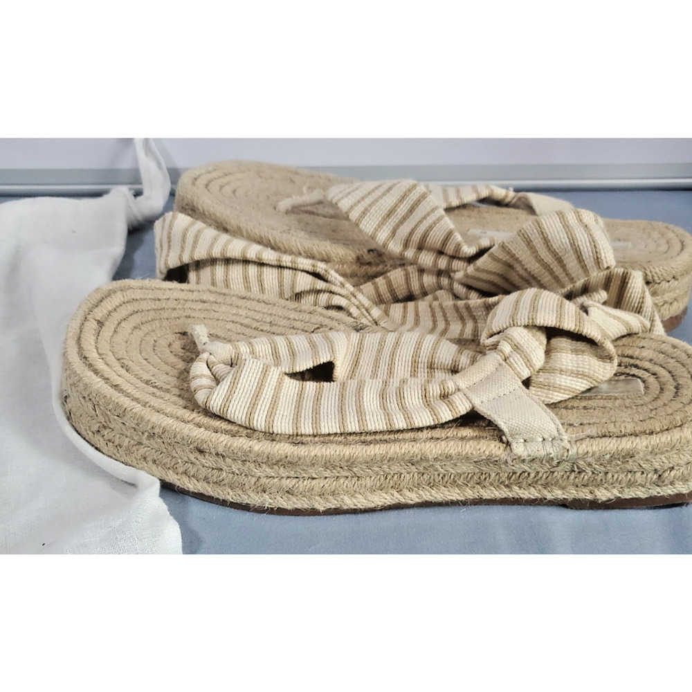 ZARA Striped Espadrille Sandals Women Size 7.5 Lace Up Ankle Tie Flat Jute Boho - Picture 8 of 14